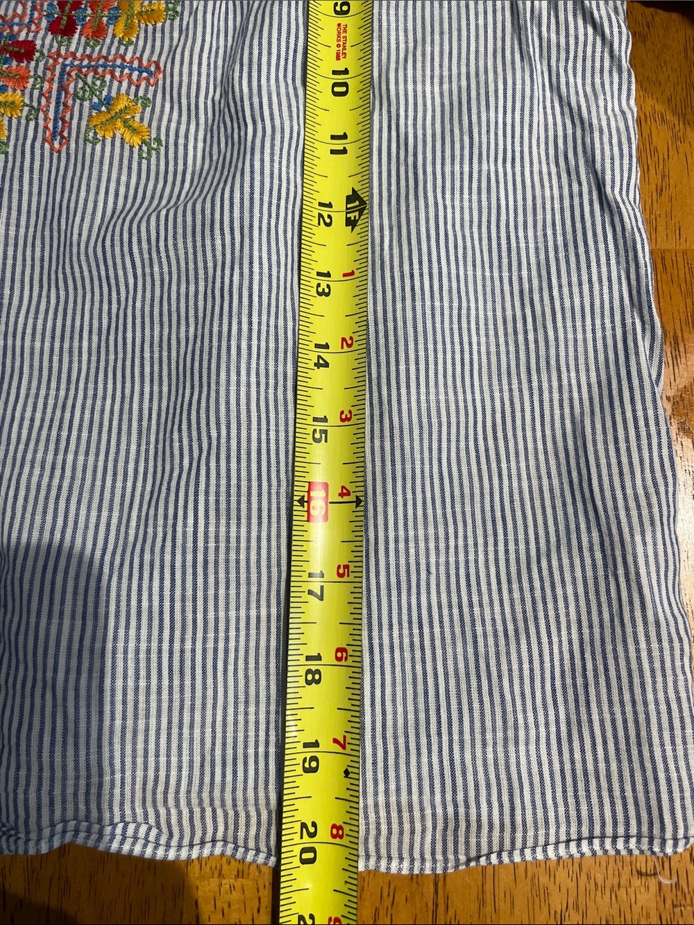 Madewell Embroidered Blue Stripe Peasant Top - Picture 8 of 9
